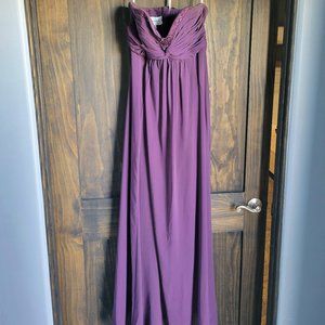 Davids Bridal Strapless Plum full length bridesmaid dress